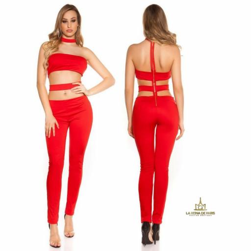 Jumpsuit ajustado rojo sexy recortes [1]