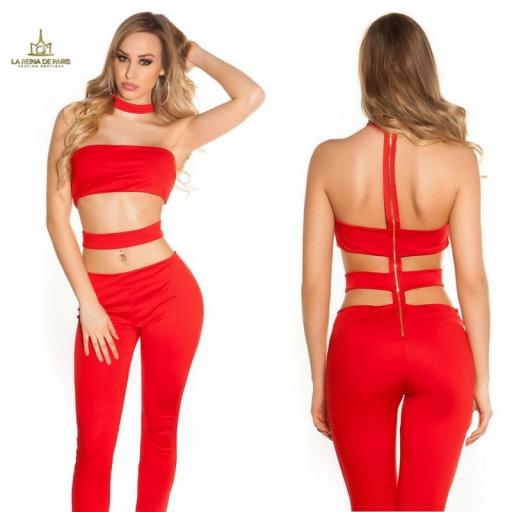 Jumpsuit ajustado rojo sexy recortes [3]