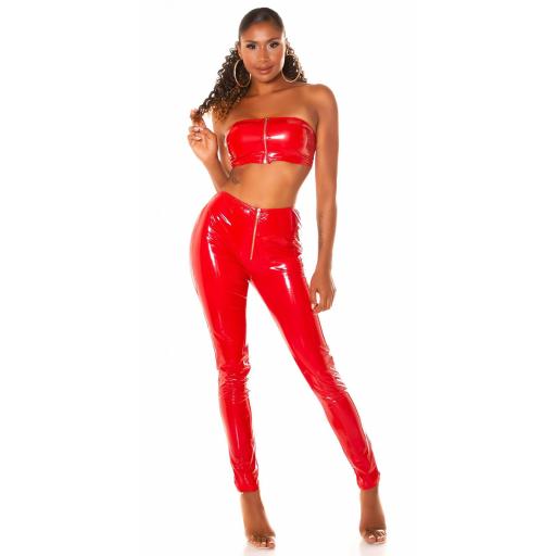 Pantalón latex look de cintura alta rojo [5]