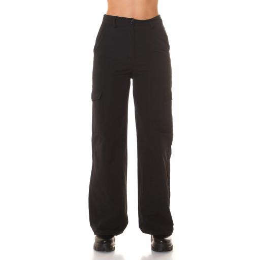 Pantalón moda cintura alta y cargo negro [2]