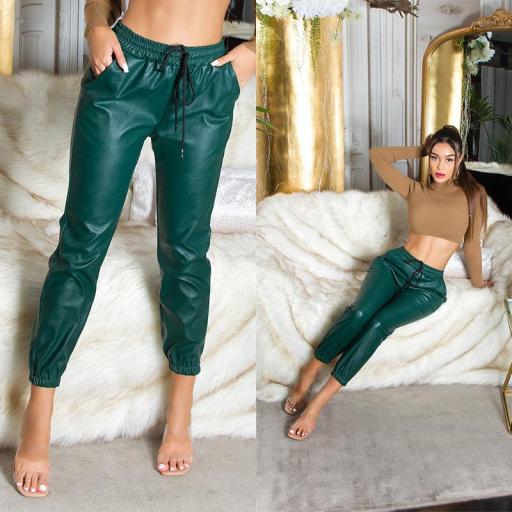 Pantalones Jogger con efecto cuero verde [10]