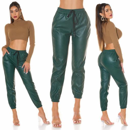 Pantalones Jogger con efecto cuero verde