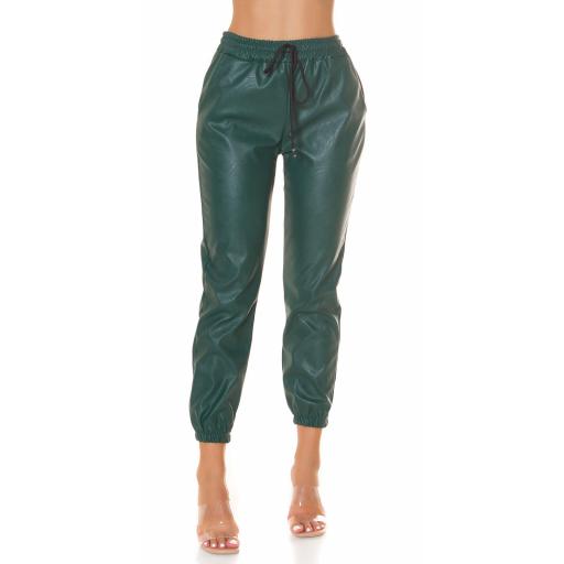 Pantalones Jogger con efecto cuero verde [1]