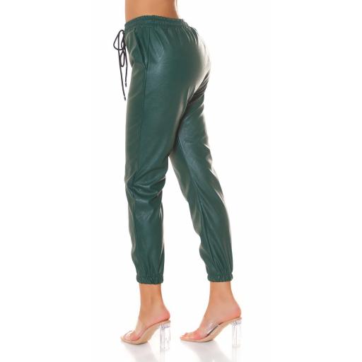 Pantalones Jogger con efecto cuero verde [2]