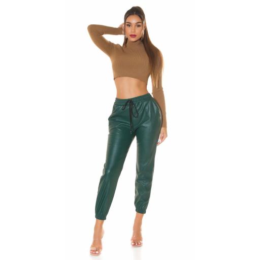 Pantalones Jogger con efecto cuero verde [5]