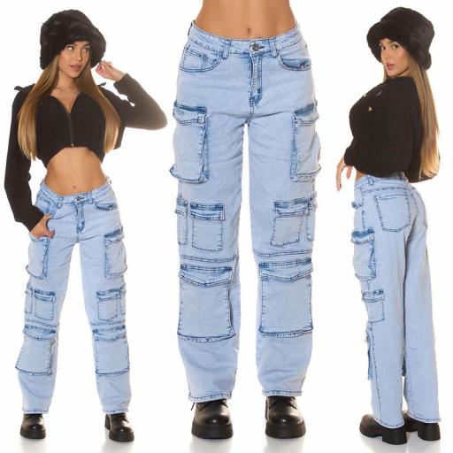 Pantalones vaqueros Cargo en Denim Claro