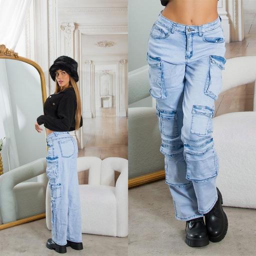 Pantalones vaqueros Cargo en Denim Claro [15]