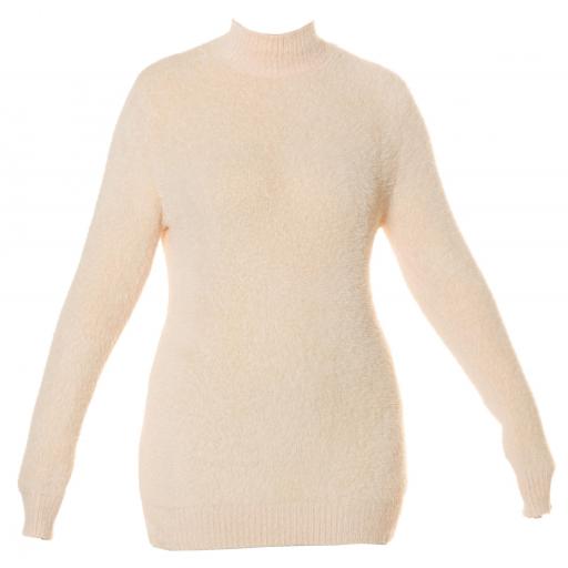 Suéter de cuello alto beige esponjoso [10]