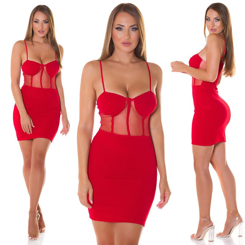 Comprar Vestido con malla transparente rojo Vestidos ajustados cortos