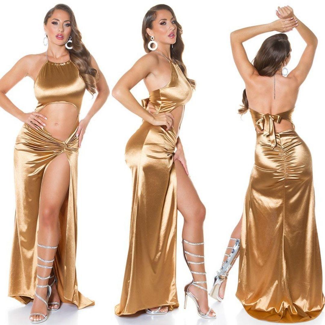  Vestido largo de noche Sexy Oro 