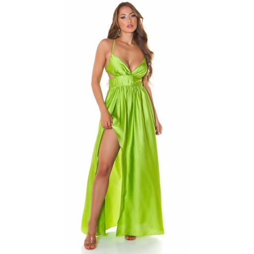 Vestido escotado con abertura Verde [1]