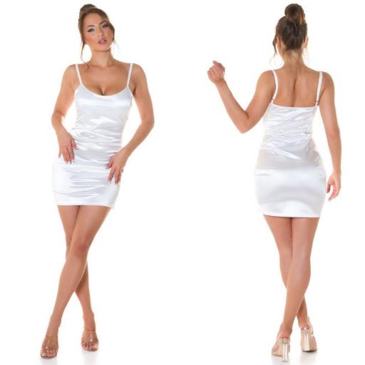 Vestido corto satinado Blanco [1]