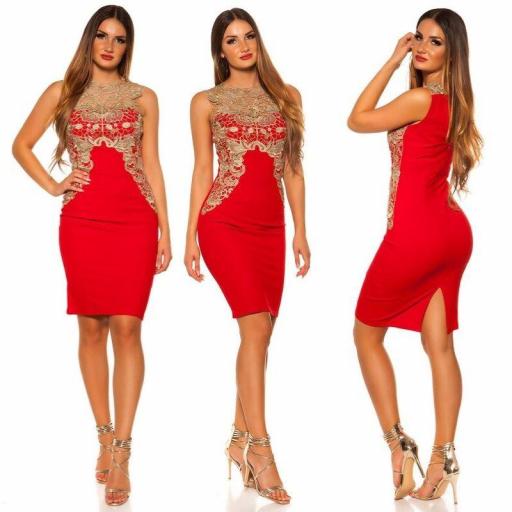 Vestido corto rojo bordado elegante [2]