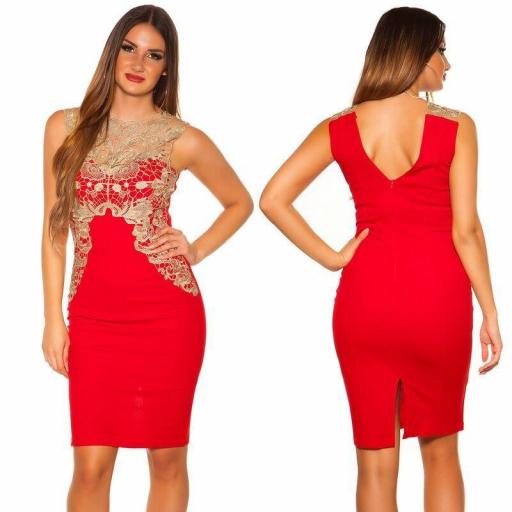 Vestido corto rojo bordado elegante [3]