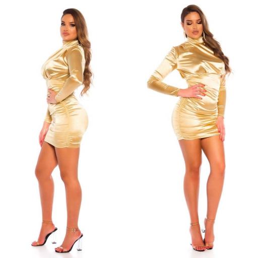 Vestido fruncido satinado oro [2]