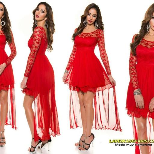 Vestido de noche rojo encaje atractivo [3]