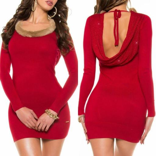 Vestido de punto espalda sexy rojo [3]