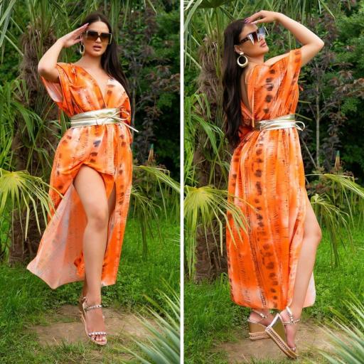 Vestido largo moda verano naranja [1]