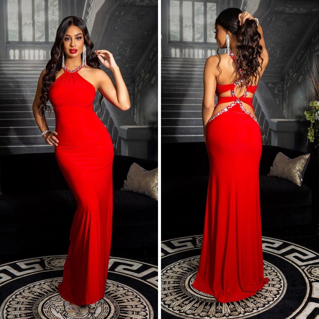 Comprar Vestido largo rojo con pedrería Vestidos largos fiesta