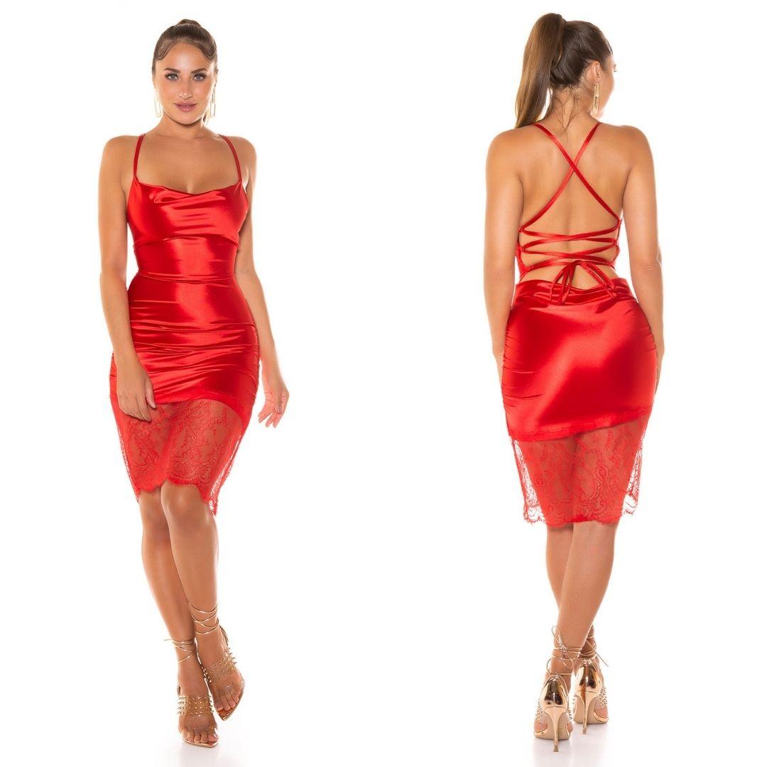 Comprar Vestido efecto seda con encaje rojo Vestidos de fiesta