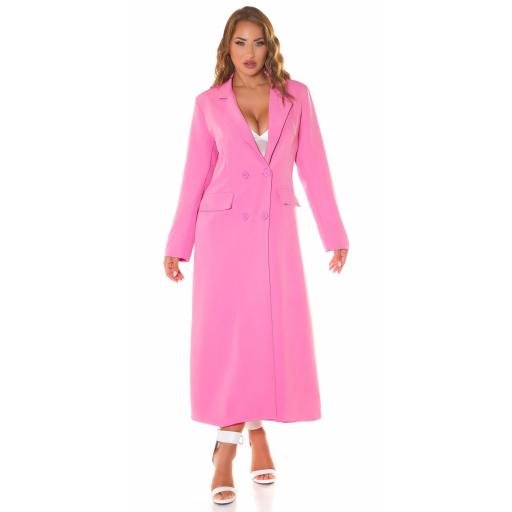 Abrigo largo rosa estilo blazer [1]