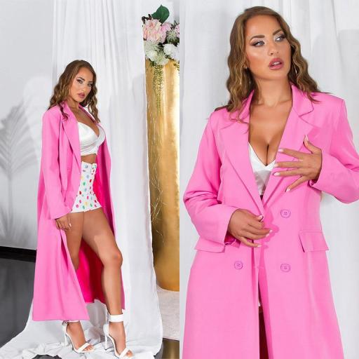 Abrigo largo rosa estilo blazer [7]