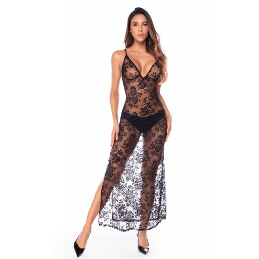 Babydoll largo encaje negro transparente [1]