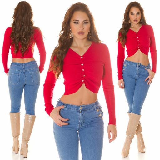 Blusa corta Roja con brillo en botones [0]