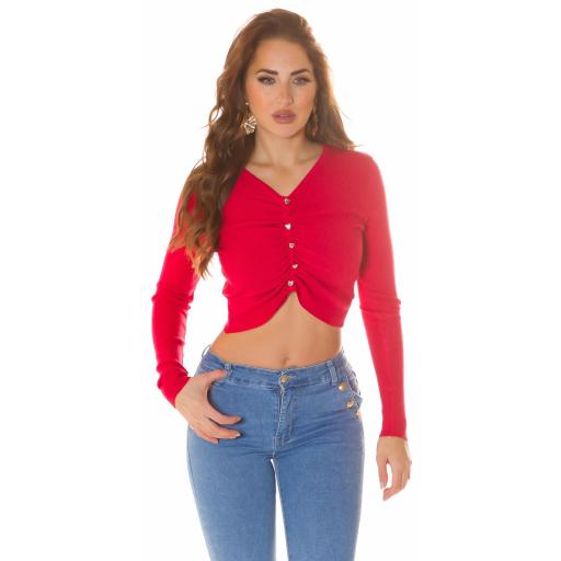 Blusa corta Roja con brillo en botones [2]