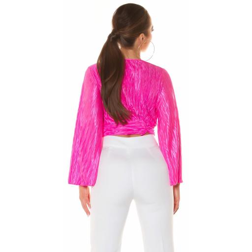 Blusa elegante manga larga y brillo rosa [1]