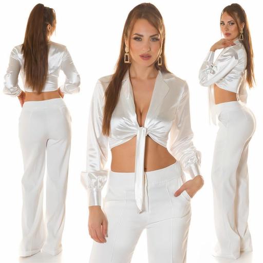 Blusa satinada elegante en blanco [0]