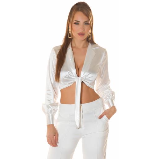 Blusa satinada elegante en blanco [7]