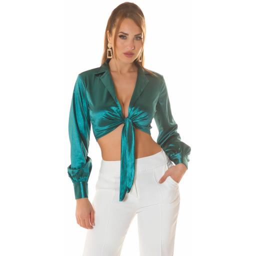 Blusa satinada verde para atar [5]