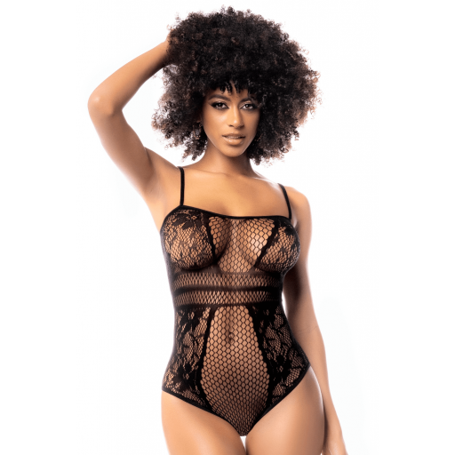 Body negro rejilla y detalles florales