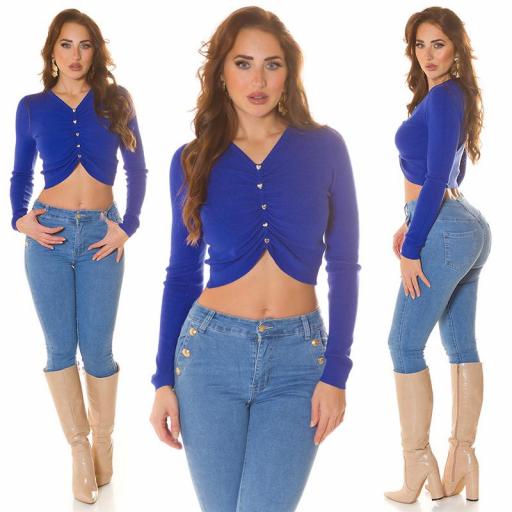 Camisa crop Azul corazones brillantes [0]