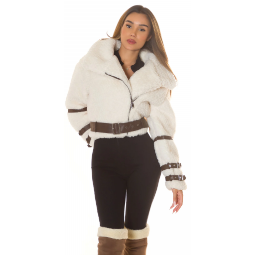 Chaqueta de invierno crema estilo biker [7]