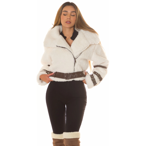 Chaqueta de invierno crema estilo biker [8]