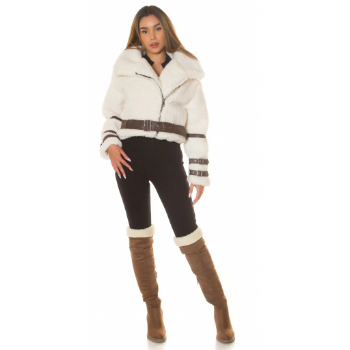 Chaqueta de invierno crema estilo biker [2]