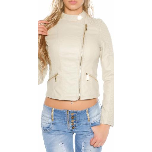 Chaqueta estilo motero asimétrica beige