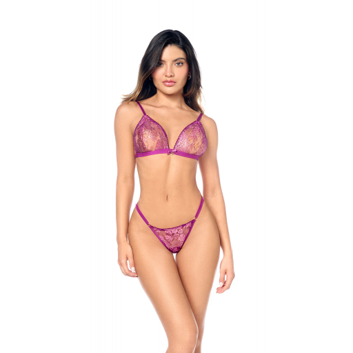 Conjunto de encaje satinado Rosa