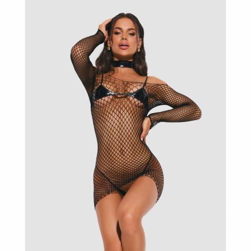 Conjunto Negro en Malla con Efecto Cuero [2]