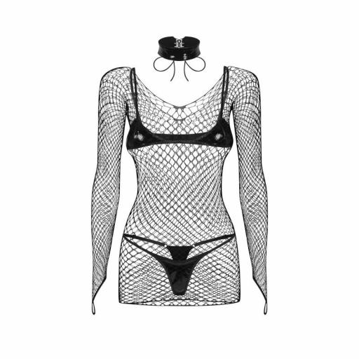 Conjunto Negro en Malla con Efecto Cuero [3]