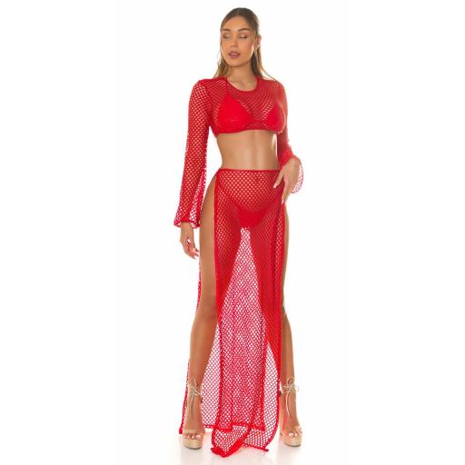 Crop top de red rojo de manga larga [4]