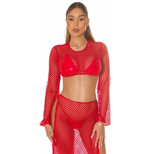 Crop top de red rojo de manga larga [6]