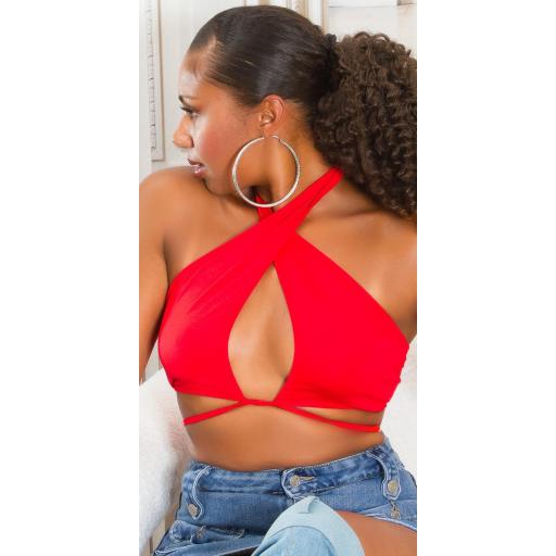 Crop Top de Verano rojo atado al cuello [7]