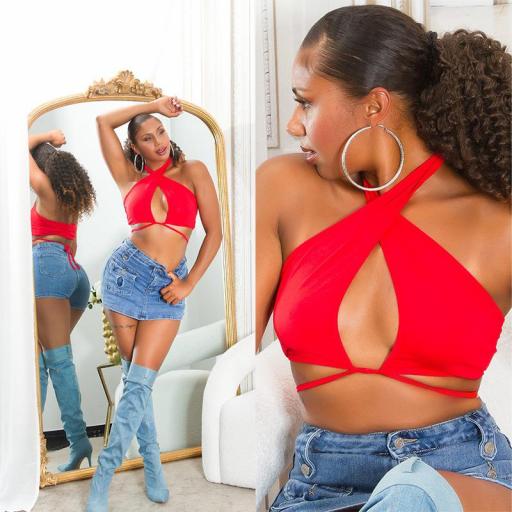 Crop Top de Verano rojo atado al cuello [11]