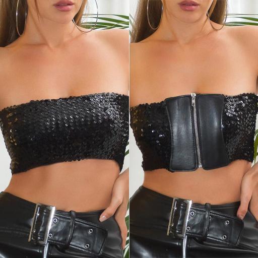 Crop top lentejuela 2en1 bandeau negro  [8]