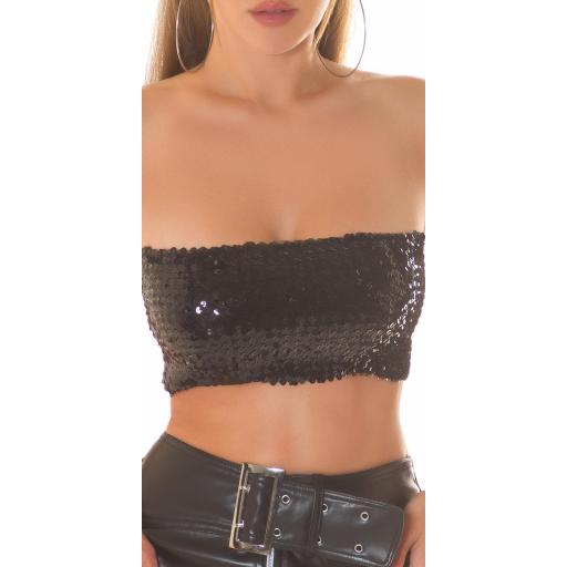 Crop top lentejuela 2en1 bandeau negro  [1]