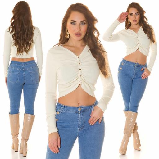 Crop top manga larga chic crema