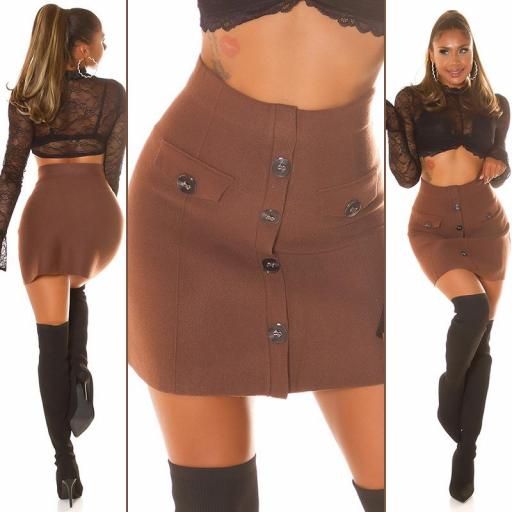 Falda con botones decorativos marrón